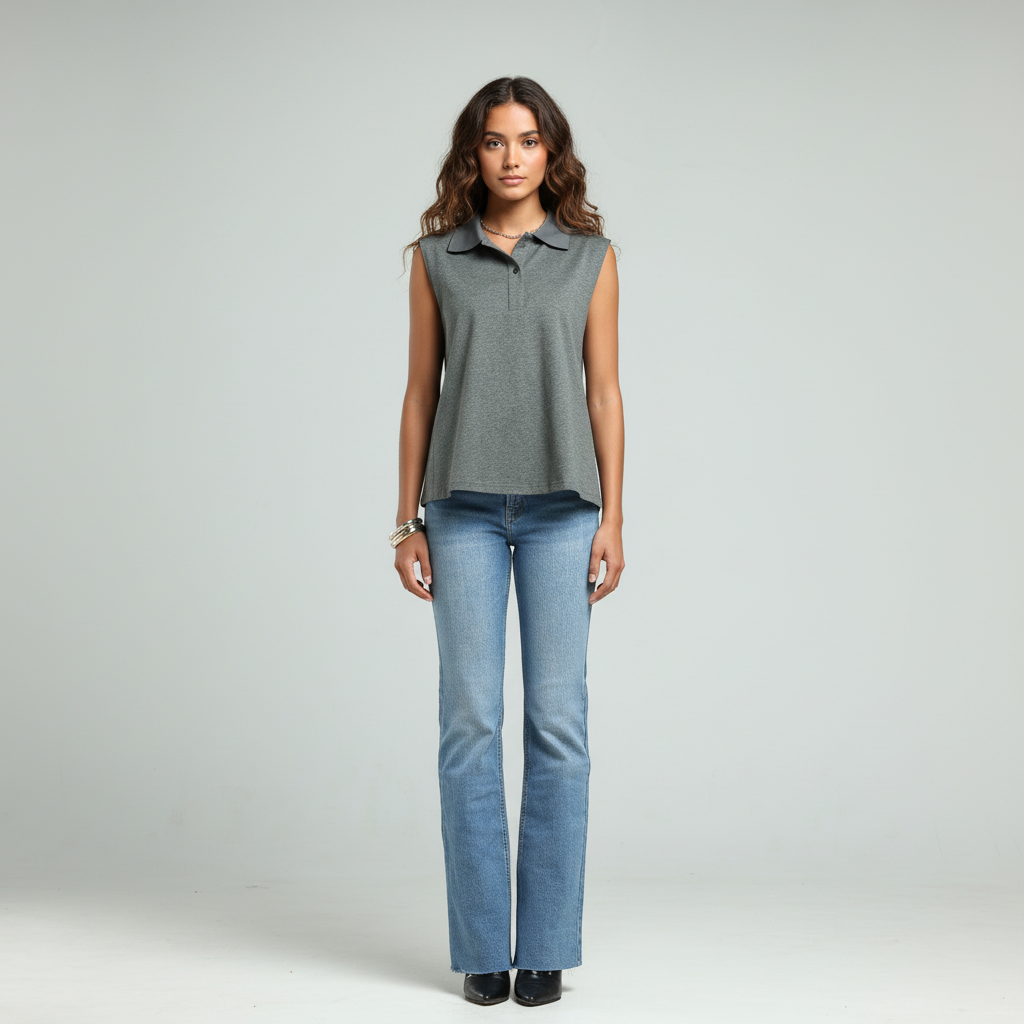 Sleeveless Polo Shirt - Grey