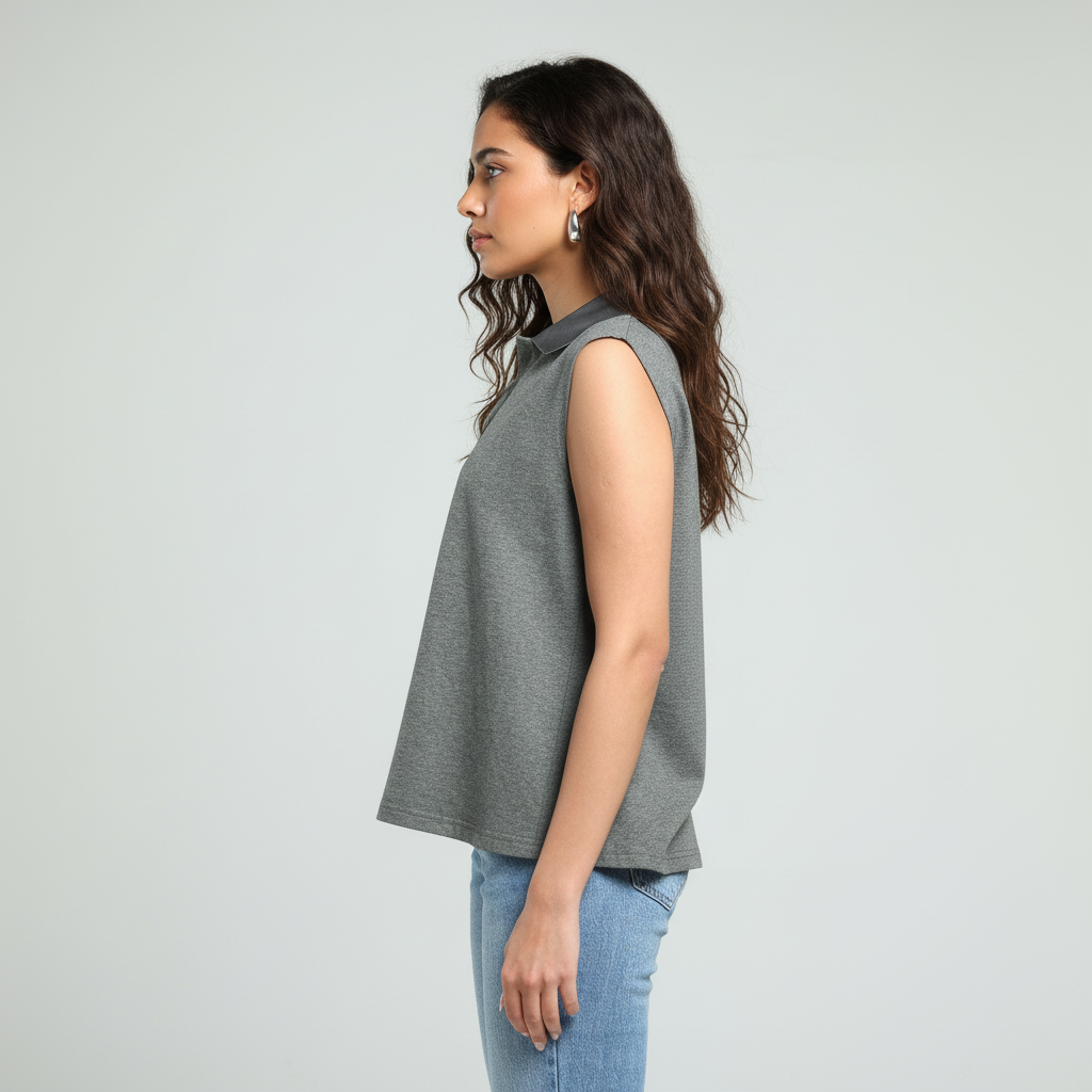 Sleeveless Polo Shirt - Grey