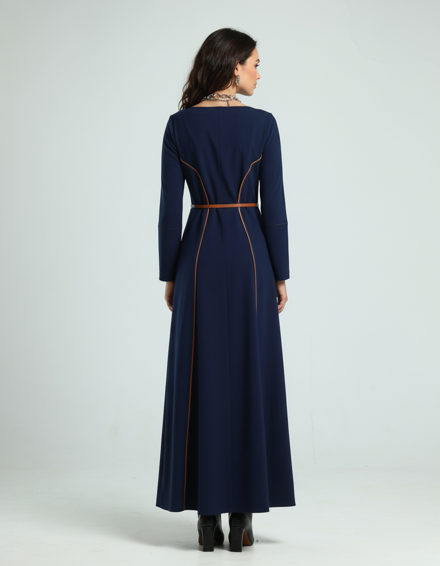 فستان بياقة V - كحلي