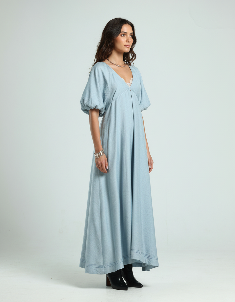 قفطان بياقة V - أزرق