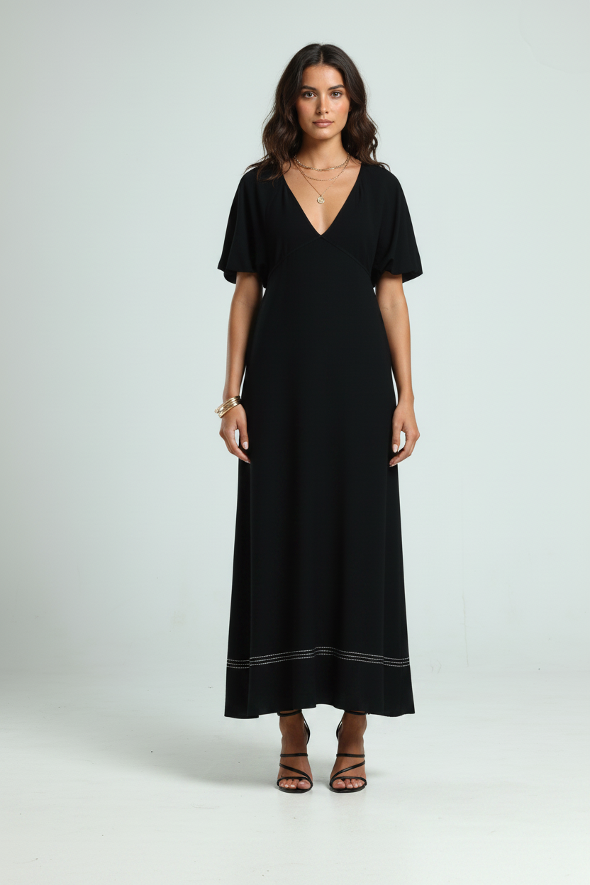 V Neck Kaftan - Black