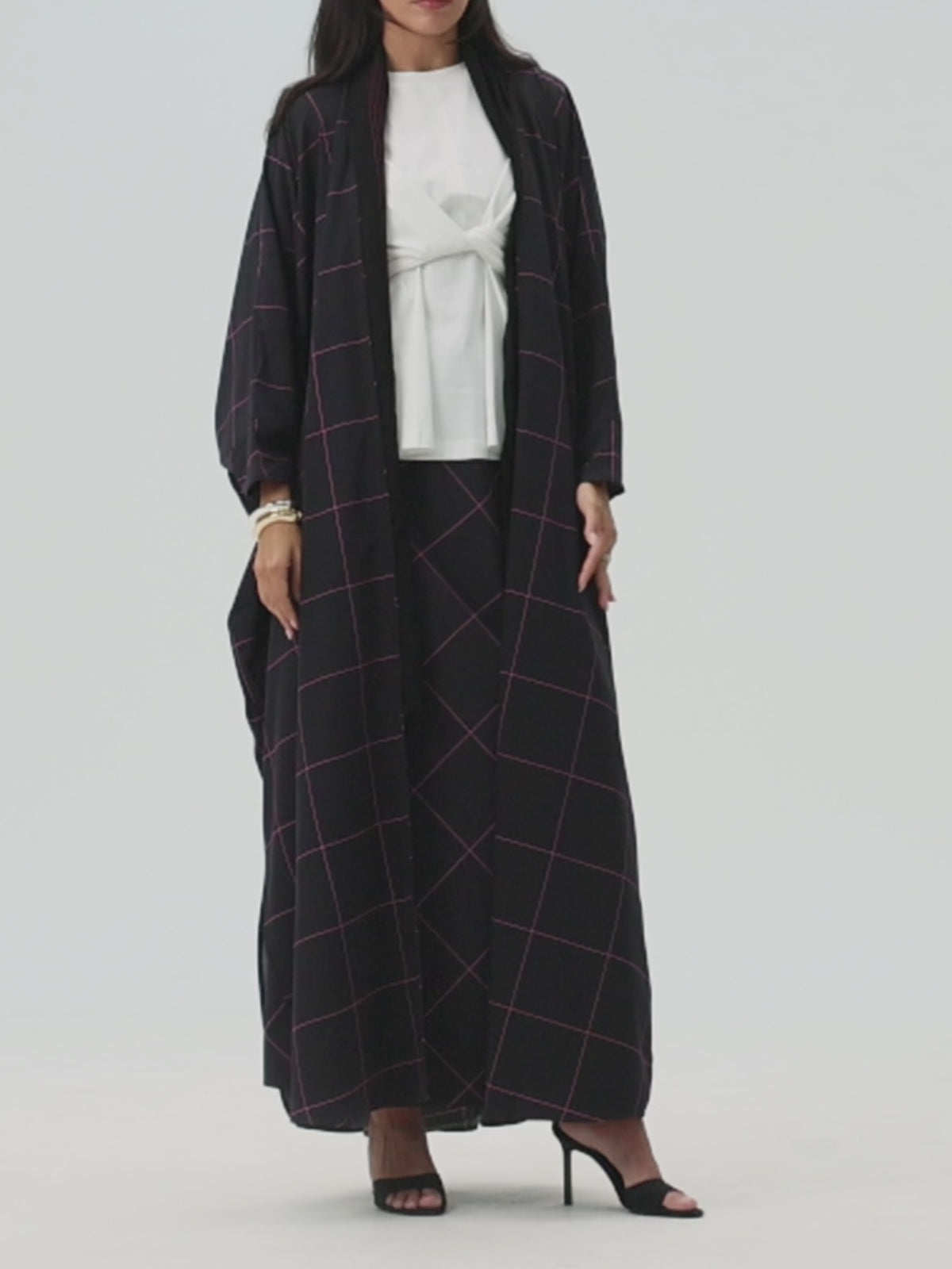Check Print Abaya - Black