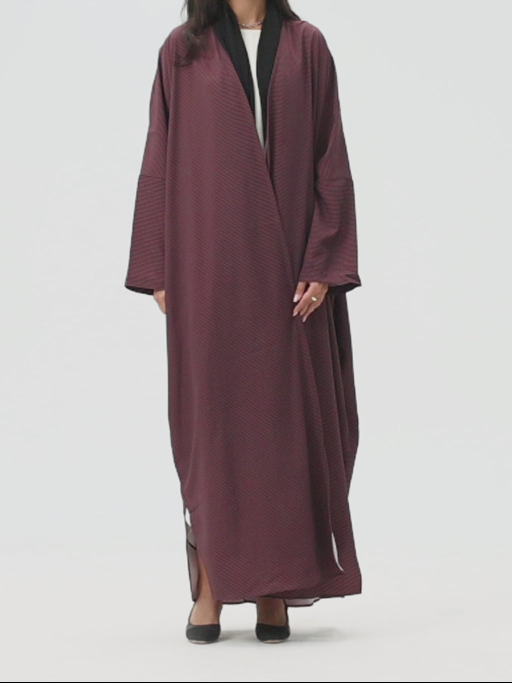 Striped Print Abaya- Dark Pink