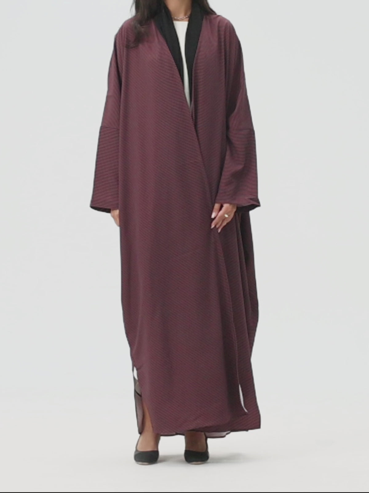 Striped Print Abaya- Dark Pink