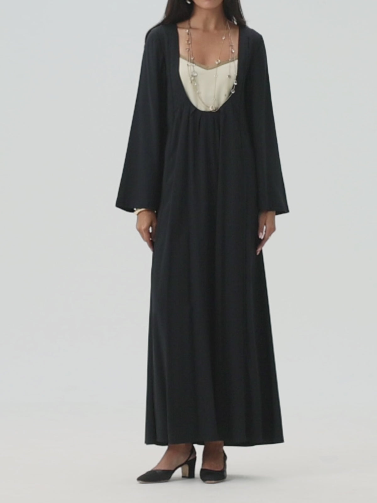 Open Front Kaftan - Black