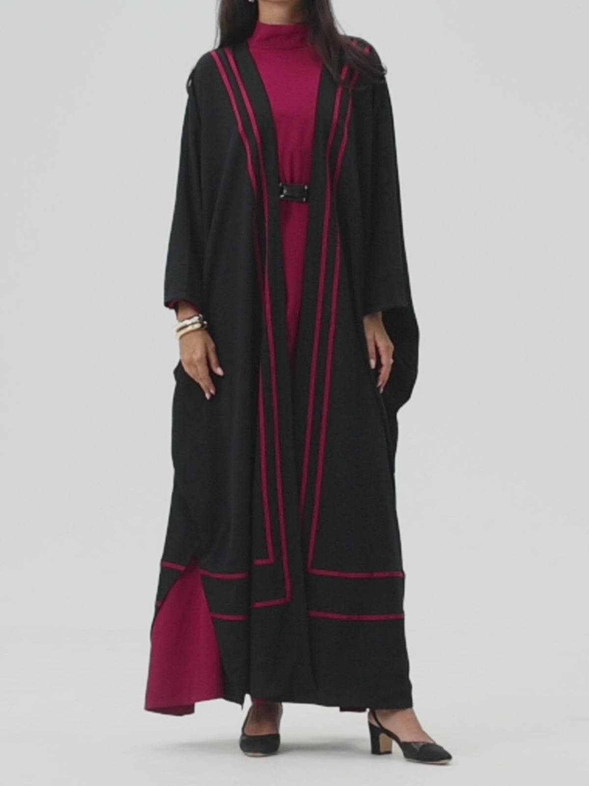 Signature Bisht with Cherry Ribbon design - Black