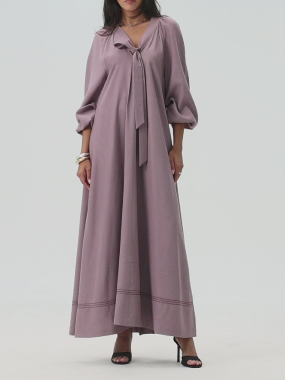 Long Sleeve V Neck Kaftan - Dusty Pink