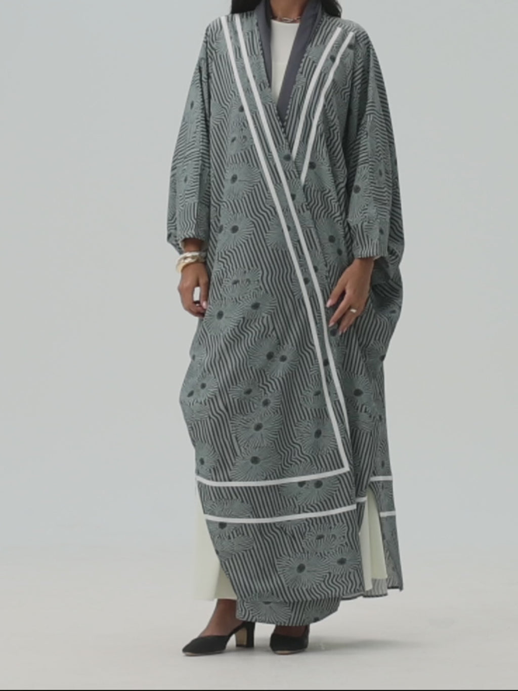 Floral Signature Bisht- Dark Grey