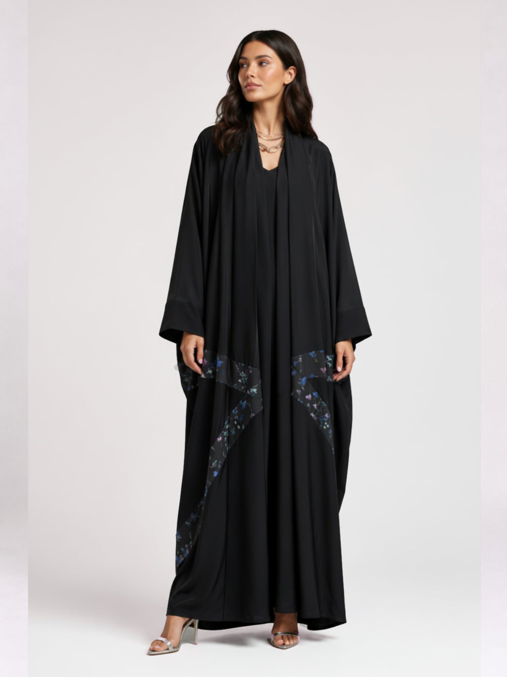 Black Floral Signature Bisht