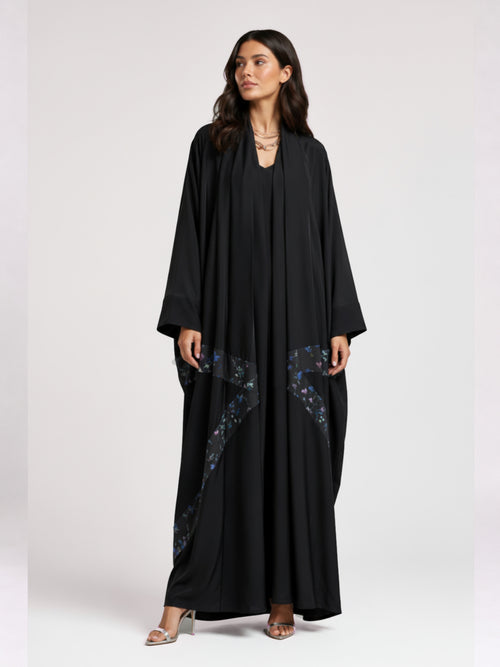 Black Floral Signature Bisht
