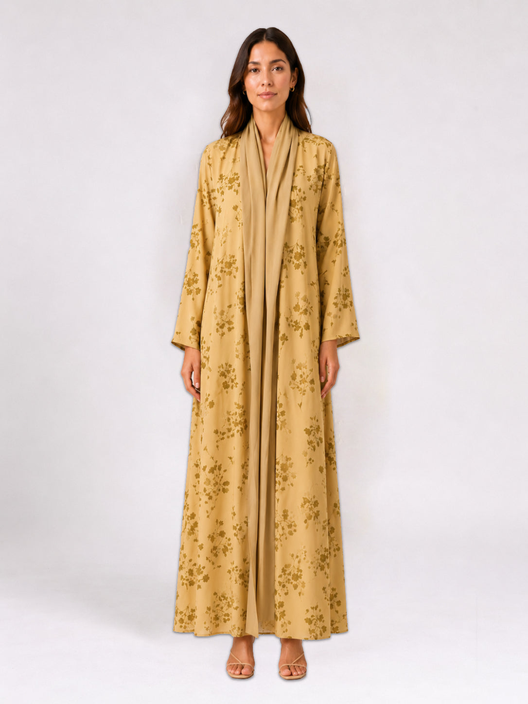 Yellow Floral Print Abaya